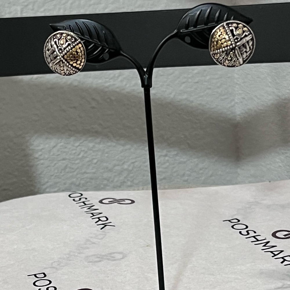 JOHN HARDY AUTHENTIC STERLING SILVER/18K GOLD BUTTON EARRINGS